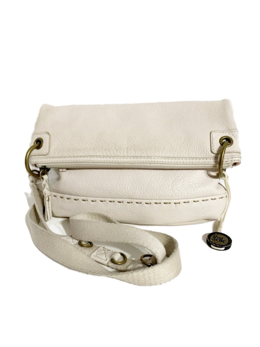 The Sak Pebble Leather Fully Lined Adjustable Fold Over Crossbody Bag Stitching